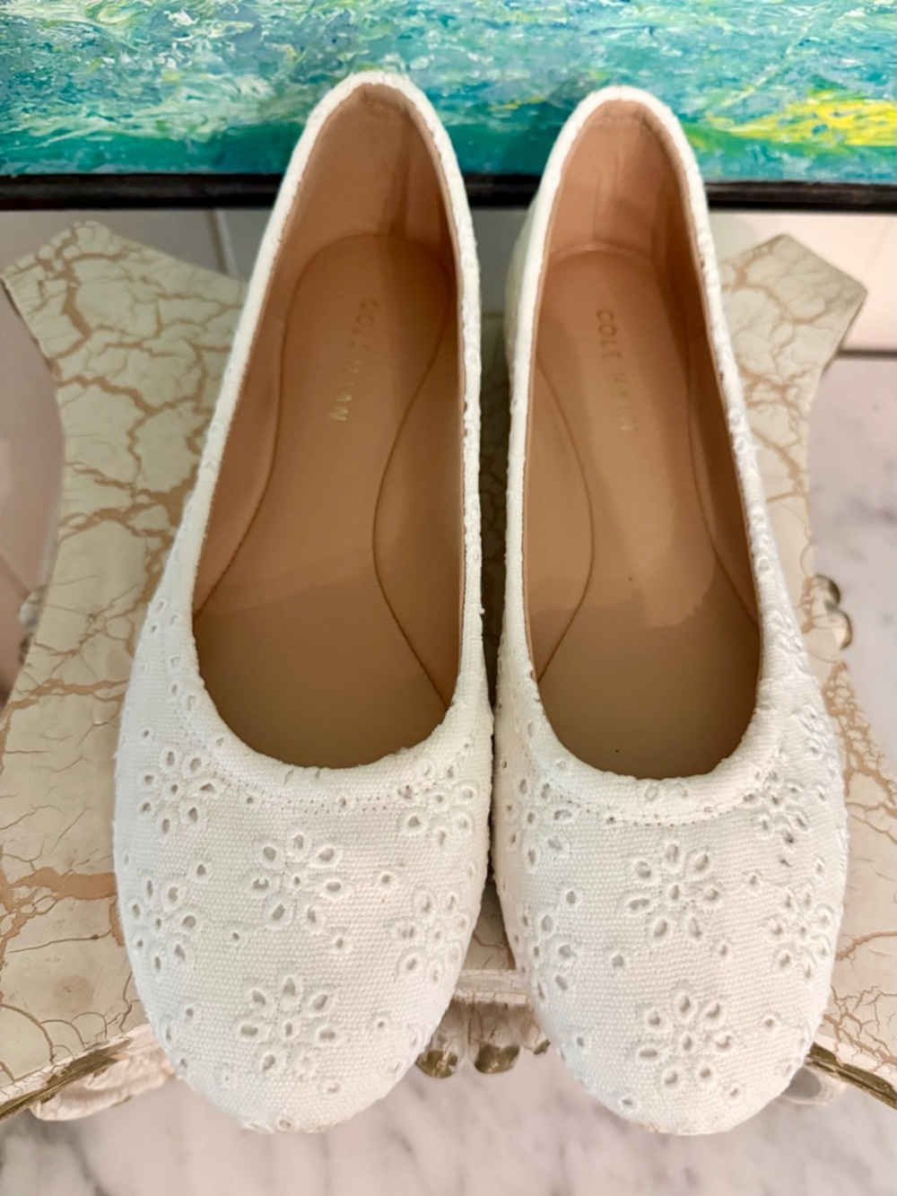 Cole Haan White Floral Eyelet Ballet Flats